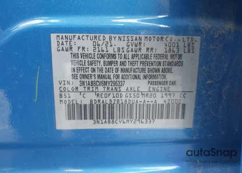 2021 Nissan Sentra Sv from USA, damaged, VIN 3N1AB8CV6MY296337